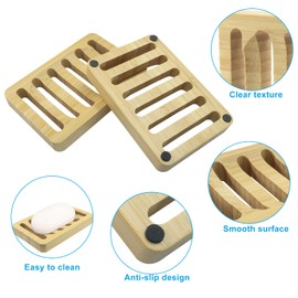 Rierdge 3 Pcs Bamboo Soap Dish, Self Draining Soap Holder with Non-Slip Pads, Sturdy Natural Wood Soap Tray for Shower, Bathroom（Natural Color）