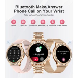 Women's Smart Watch Bluetooth Phone Calls for Android iOS 100+ Sport Fitness Tracker 1.32" HD Female Smartwatch Heart Rate Sleep Monitor Diamond Ladies Smartwatch Rose Gold Steel,2 Watch Straps