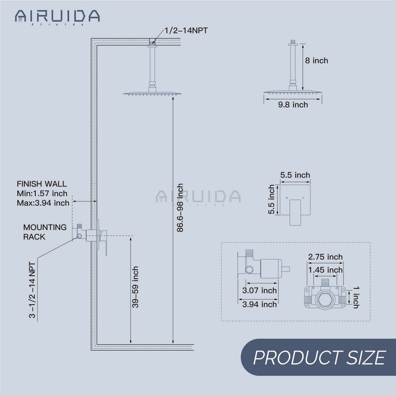Airuida Shower Faucet Set and Handle Set Single Function Shower