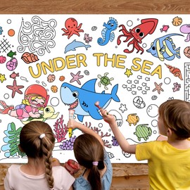 BoKin 30 x 72 Inches Under The Sea Giant Coloring Poster for Kids,Ocean Animals Giant Coloring Paper Tablecloth Sheets,Ocean Theme Crafts for Kids Classroom Home Party Supplies Decor