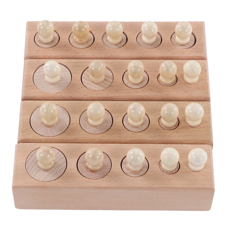Cylinder Socket Toy Beech Wood Educational Knobbed Cylinders Blocks for