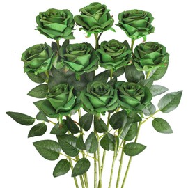 Luyue 10PCS Artificial Roses Flower with Stems Slik Fake Flowers Bouquet Realistic Long Stem Faux Rose for Valentines Day Wedding Home Decor