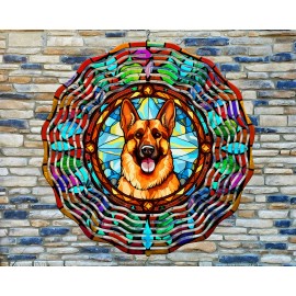 Liberty flags and Gifts 10" Colorful German Shepherd Stained Glass Wind Spinner Yard 3D Aluminum rws-208