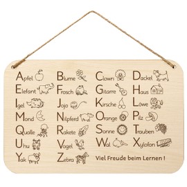Glitzkind Wooden Sign 'German Alphabet' | Learn German Language for Beginners – Bilingual Kids & Adults | Hanging Wall Board or Poster for Home or Classroom Decor