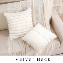 Uhomy 2 Pack Faux Fur Plush Decorative Throw Pillow Covers Fuzzy Striped Soft White Pillowcase Cushion Covers for Living Room Sofa Couch Bedroom, True White 16x16 inch 40x40 cm