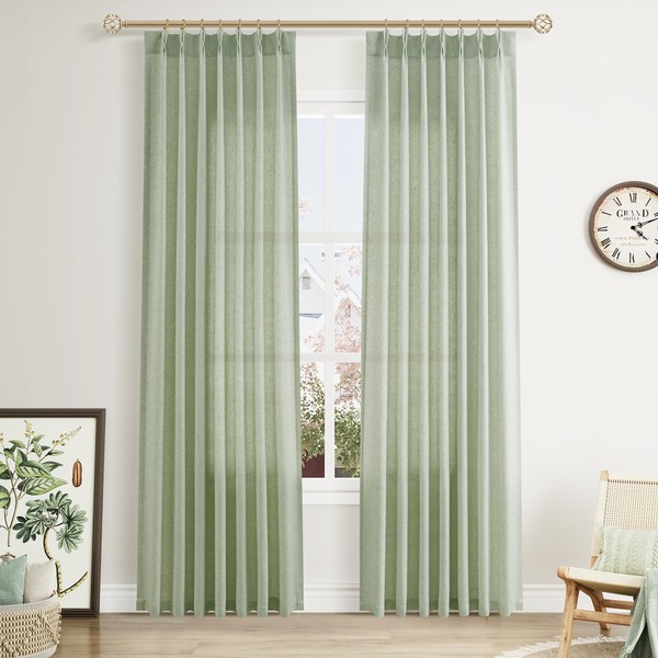 Aersas Mist Sage Pinch Pleated Linen Curtains 84 Inch Length