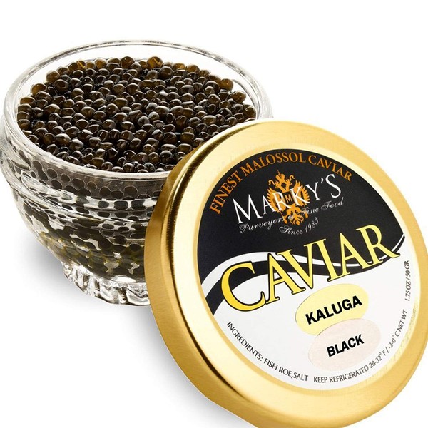 Marky’s Kaluga Hybrid Black Caviar – 1 OZ / 28 GR - Premium Kaluga Huso Schrenckii Beluga Malossol Black Roe – GUARANTEED OVERNIGHT