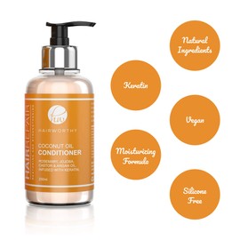 Hairworthy Hairrepair Coconut Oil Conditioner - ROSEMARY, JOJOBA, CASTOR & ARGAN OIL. INFUSED WITH KERATIN.