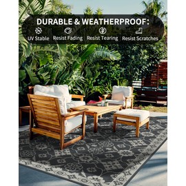 COCOER-Floral Outdoor Rug 8x10 Reversible-Waterproof Outdoor Carpet-Quick Dry Patio Rug Outside Rug-Outdoor Plastic Straw Rug-Outdoor Area Rug for Deck Camping Porch Balcony-Outdoor Decor