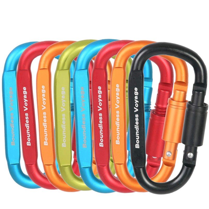 Boundless Voyage 8pcs Improved Outdoor Carabiner Aluminum Alloy D-Ring Locking