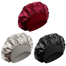 PEXIVOZ 3 Pack Silk Satin Hats Satin Caps for Women Elastic Protective Long Curly Hair Suitable for Women and Girls, multicoloured