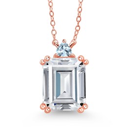 Gem Stone King 18K Rose Gold Plated Silver Sky Blue Aquamarine Necklace Set with Moissanite (7.55 Cttw)
