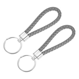 YOKIVE 2 Pcs Braided Leather Keychains, Home PU Keys Ring Woven Decorating Lanyard Straps for Bags Wallets (Gray)