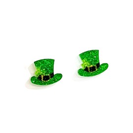 St.Patrick's Day Stud Earrings for Women Glitter Shamrock Earrings Irish Green Clover Hat Horseshoe Lucky Stud Earrings St.Patrick's Day Accessory Irish Jewelry Gifts-2