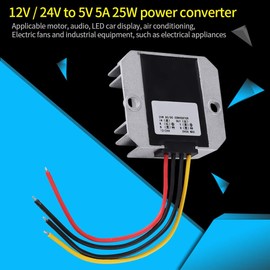 DC Voltage Converter, DC-DC 12V/24V to 5V 5A 25W DC Power Converter, Step Down Module, Waterproof Buck Power Supply Converter, for Electric Motors, Speakers, Car LED Displays, Fans (2.59*2.36*0.86")