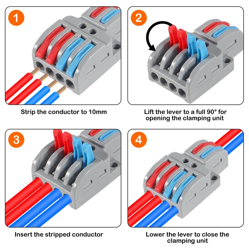 65PCS Lever Wire Connectors, 2 in 2 Out/2 in 4