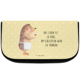 Mr. & Mrs. Panda Cosmetic Bag Hedgehog with Wine Gift Funny Sayings Makeup Bag Gift Wine Lover Gift Wine Drinker, yellow, Hand Drawn