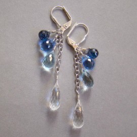 Yuliya Designs U&C Sundance Ombre Sky Blue Topaz Quartz CZ Cubic Zircon .925 Silver Earrings