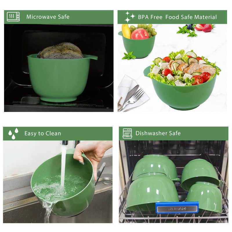 BoxedHome 4 Quart Large Plastic Mixing Bowls, Microwave Safe Mixing