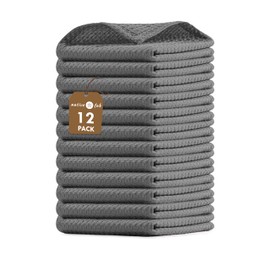 Native Fab Set of 12 Kitchen Dish Cloths Cotton 12x12 Absorbent Washable, Dish Towels, Restaurant Cleaning Towels, Bar Mops Towels, Rags for Home Kitchen Bars, Grey