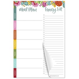 bloom daily planners Weekly Meal Planning Pad - Magnetic Hanging Refrigerator Menu Planner with Tear-Off Sheets & Perforated Grocery Shopping Lists - 6â x 9â (Pink Floral)