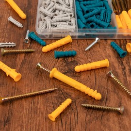 270 Pcs Screws and Wall Plugs Set,Masonry Brick Concrete Fixings Plugs Assortment Kit,Rawl Plugs and Screws in Compartment Box,Zinc Galvanized 5 Different Size.
