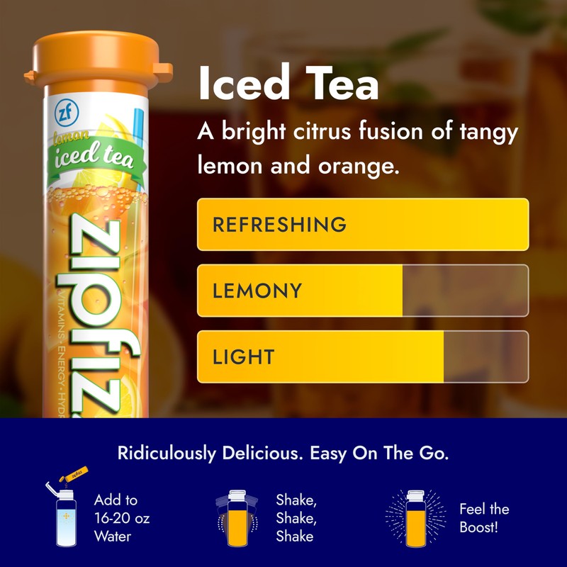 Zipfizz Daily Energy Drink Powder, Lemon Iced Tea, 20 Pack