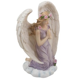 Kneeling Angel in Prayer Figurine on a Heavenly Cloud with Accents of Roses for Spiritual, Religious and Christian Home Decor Sculptures or Statues As Artistic Inspirational Gifts