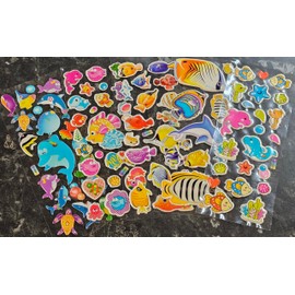 Fat-catz-copy-catz 5X Sheets of Fish, Whale, Shark, Clown Fish, Sea Life Puffy 3D Style 100+ Stickers for Craft Kids Scrap Books