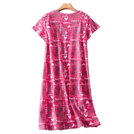 CHUNG Women Short Sleeved Soft Cotton Nightdress Ladies loose fit Nighties Animal Floral Print, RoseDream, M