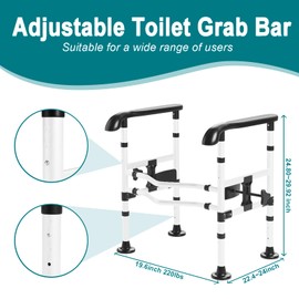 Toilet Safety Rails for Seniors，Toilet Safety Frame & Rail，Handrail Toilet Bars with Adjustable Height & Width，Fits Most Toilet Seats, 220lbs Capacity