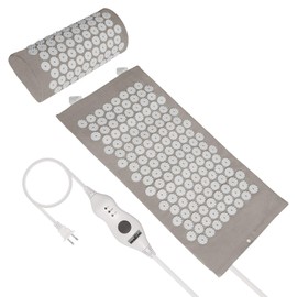 HOMLYNS Acupressure Mat and Pillow Set - 3 Heat Levels with 2 Hours Auto Off, Detachable Acupuncture Mat Full Body Massage, Muscle Relaxation and Stress Reduction, Improve Sleep, Grey