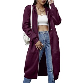 ELESOL Womens Casual Zip up Hoodies Long Fleece Tunic Sweatshirts Jackets Cardigan Sweaters with Pockets, Wine Red Small