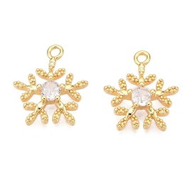 Stiesy - 10 dijes de copo de nieve con temática navideña, latón chapado en oro de 18 quilates, colgantes de circonita cúbica transparente para pulseras colgantes, arete, collares, joyería