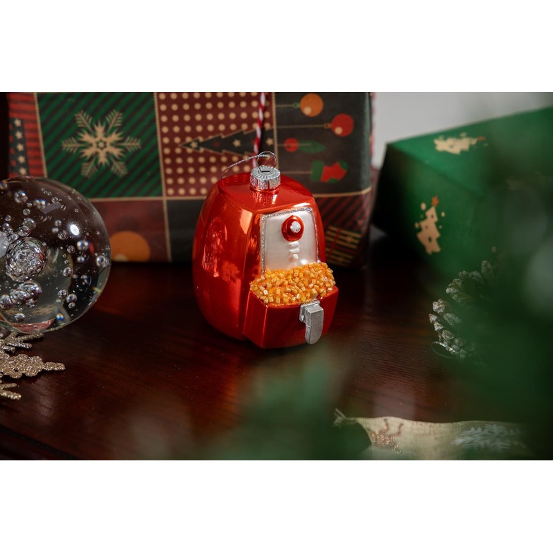 2pcs Blown Glass Air Fryer Ornaments for Christmas Tree