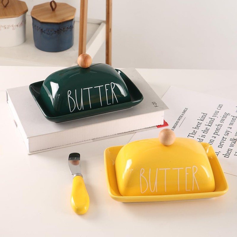 Small Butter Keeper Container with Raised Edge, Porcelain Butter Dish,Butter