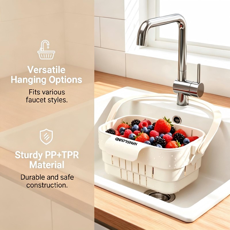 Foldable Hanging Sink Drain Basket for Kitchen (White)
