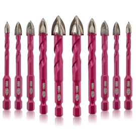 QUEFORET Carbide Drill Bit Set 10 Pieces - 5/5/6/6/8/8/10/10/12/12 mm Masonry Drill Bit for Wood, Plastic, Masonry, Concrete, Wet Drilling, Ceramic Tiles, Marble, Quick Change Hex Shank