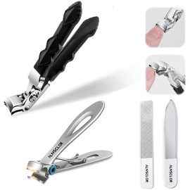 Toenail Clippers for Thick Nails, 2PCS Nail Clippers for Large Fingernail Toe Nail Clippers Adult Seniors Men Women with 2 Nano Nail Files (Black and Sliver)