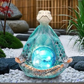 JJALIGHTS Solar Garden Decor Statues 6.3" Resin Sea Turtle Figurines with Glass Ball Featuring Yoga Pose Waterproof Turtle Decor for Outside Yard Patio Porch Decoration Gift for Mom Grandma