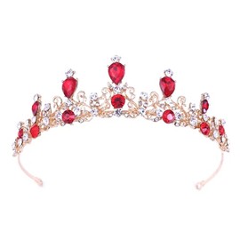 YOVEKAT Rhinestone Princess Tiara Headband Bridal Wedding Party Crown Headband (Red)