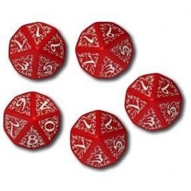 Q-Workshop: 5 Dice Set - Carved Elvish / Elven d10 Dice / Die (Red & White)
