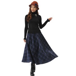 TEERFU Womens Vintage High Waisted Flared Swing Midi Full Skirts Pleated A-line Skater Skirts, Blue, UK 10 (Size tag M, Waist 29.1 inch)