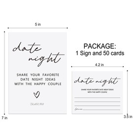 Tuiemie Date Night Idea Cards, Minimalism Theme Bridal Shower Decorations, Including 1 Sign and 50 Date Night Cards, Bridal Shower Games for Couples(yh07)