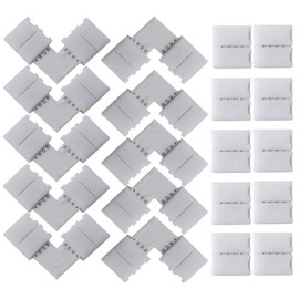 FULARR 20Pcs Professional 4 Pins LED Strip Light Connector Kit: 10Pcs L-Shape Connectors, 10Pcs Gapless Connectors. 10mm-Wide Non-Waterproof Snap Down Connector, Strip to Strip Solderless Adapter