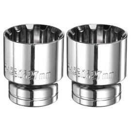 HARFINGTON 2pcs 12 Point Socket 1/2" Drive by 27mm Metric Shallow Socket Chrome Vanadium Steel 12-Point Standard Sockets Mechanic Hand Tool for Car Repair Mechanical Maintenance Home Use