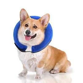 E-KOMG Dog Cone After Surgery, Protective Inflatable Collar, Blow Up Dog Collar, Pet Recovery Collar for Dogs and Cats Soft (Small(6"-9"), Blue)