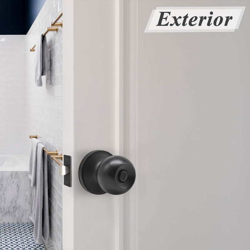 Probrico Flat Black Privacy Door Knobs, Keyless Interior Knobs for