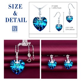 Yumilok Women's Necklace with Heart Crystal Pendant in 925 Sterling Silver Women's Stud Earrings Set Zirconia Anchor Heart for Women Girls, Crystal, Cubic Zirconia