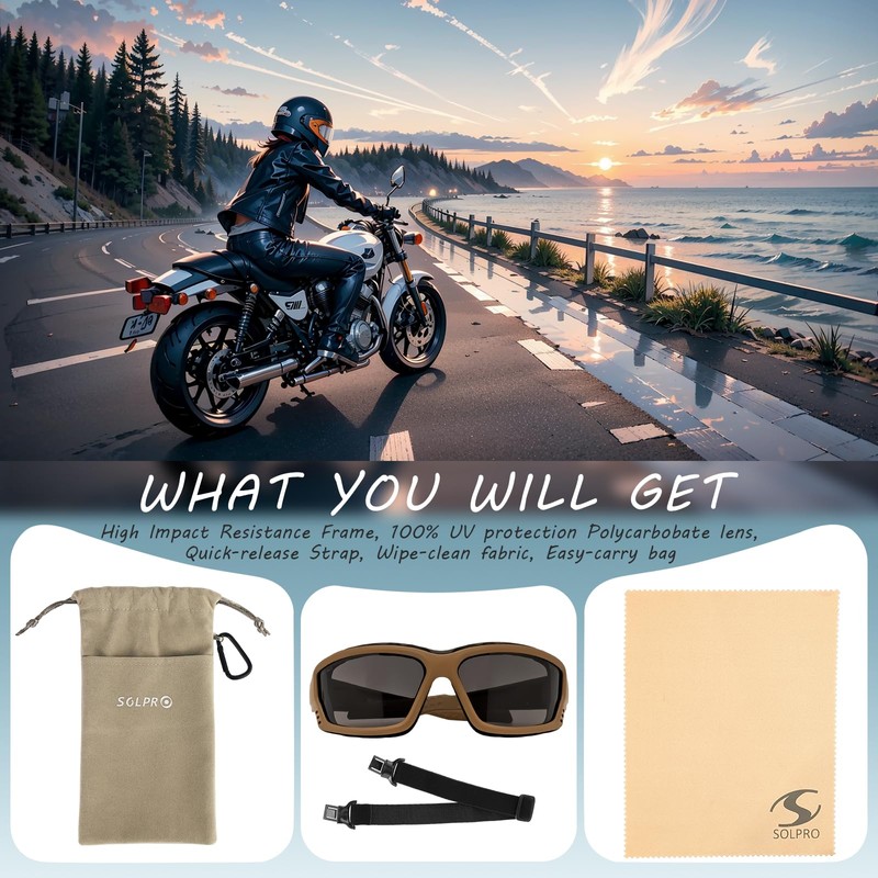 SOL PRO Anti-Fog Safety Motorcycle Riding Sunglasses Foam padded Goggle,